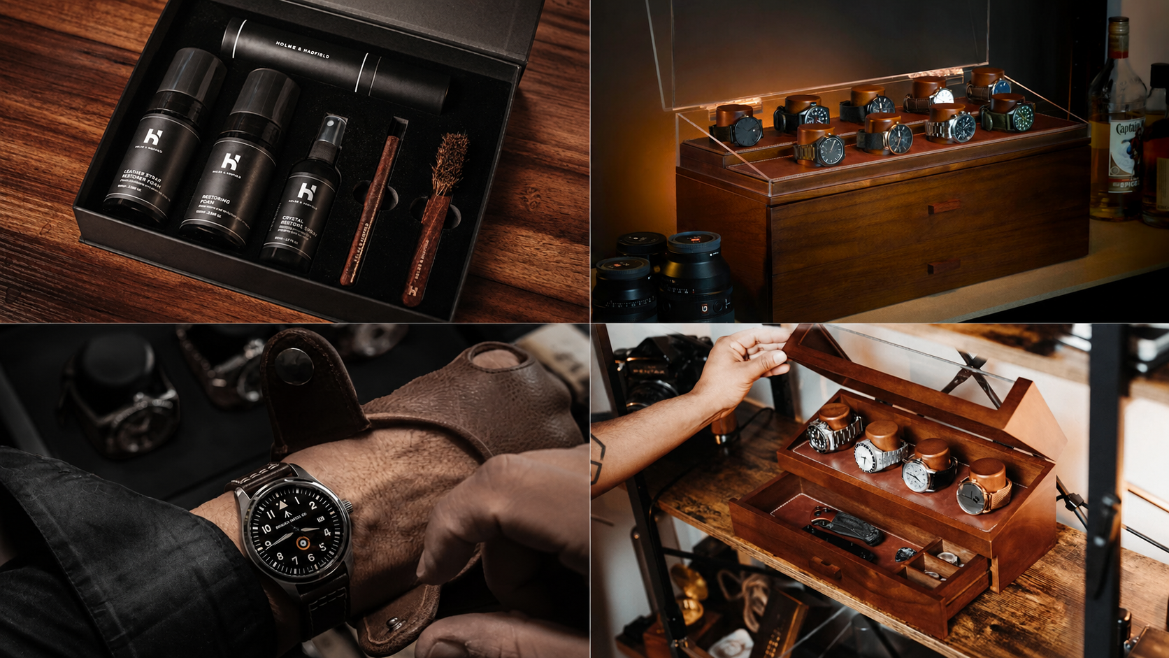Best gifts for watch collectors — Watch Deck Pro display case, leather straps, and watch care accessories