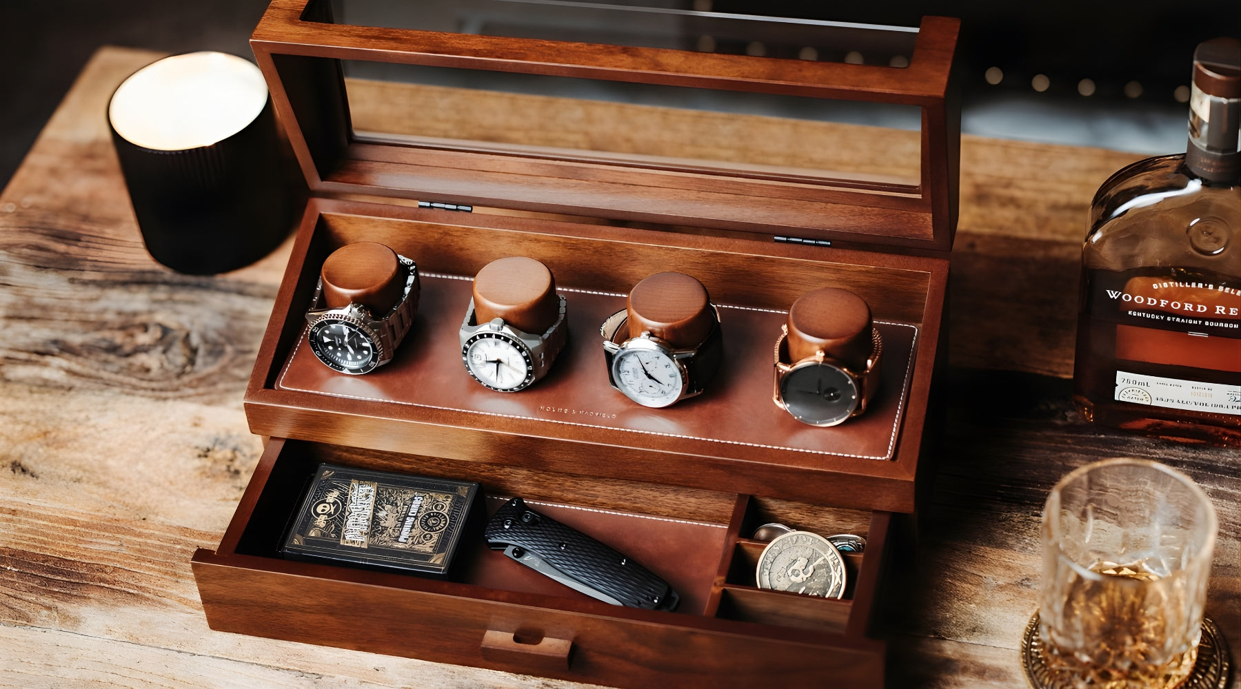 Collection of designer watches with brown box 24 Slot Watch Box (Brown) | Bayswater Collection from  main image 4