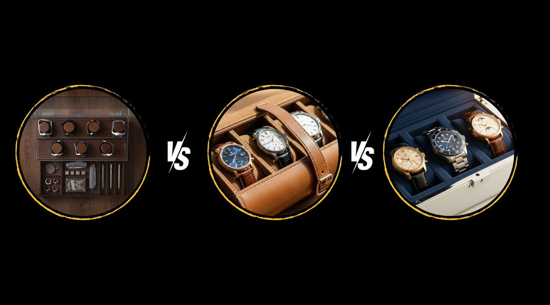 wood vs leather vs metal watch box