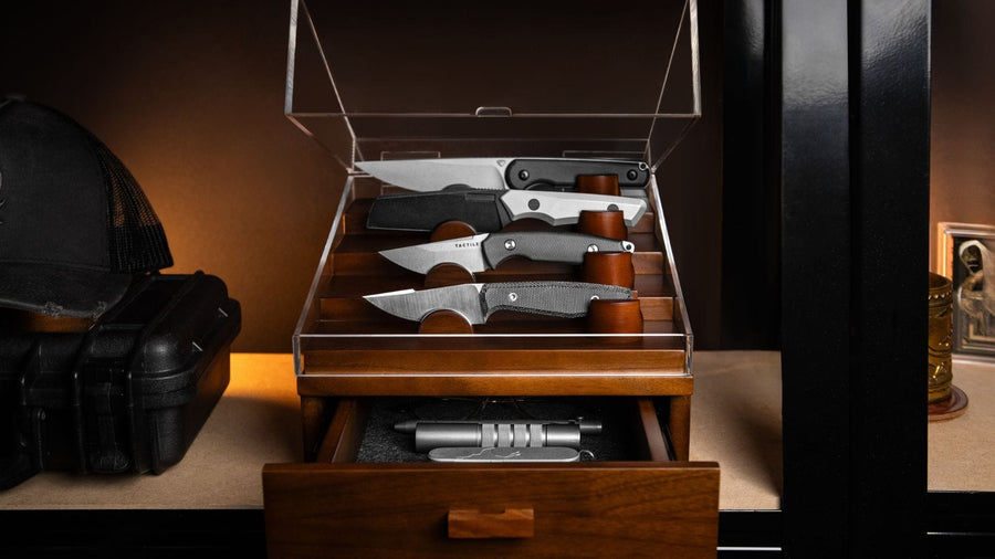 The Blade Deck Wooden Knife Display Case for Fixed Blades Holme