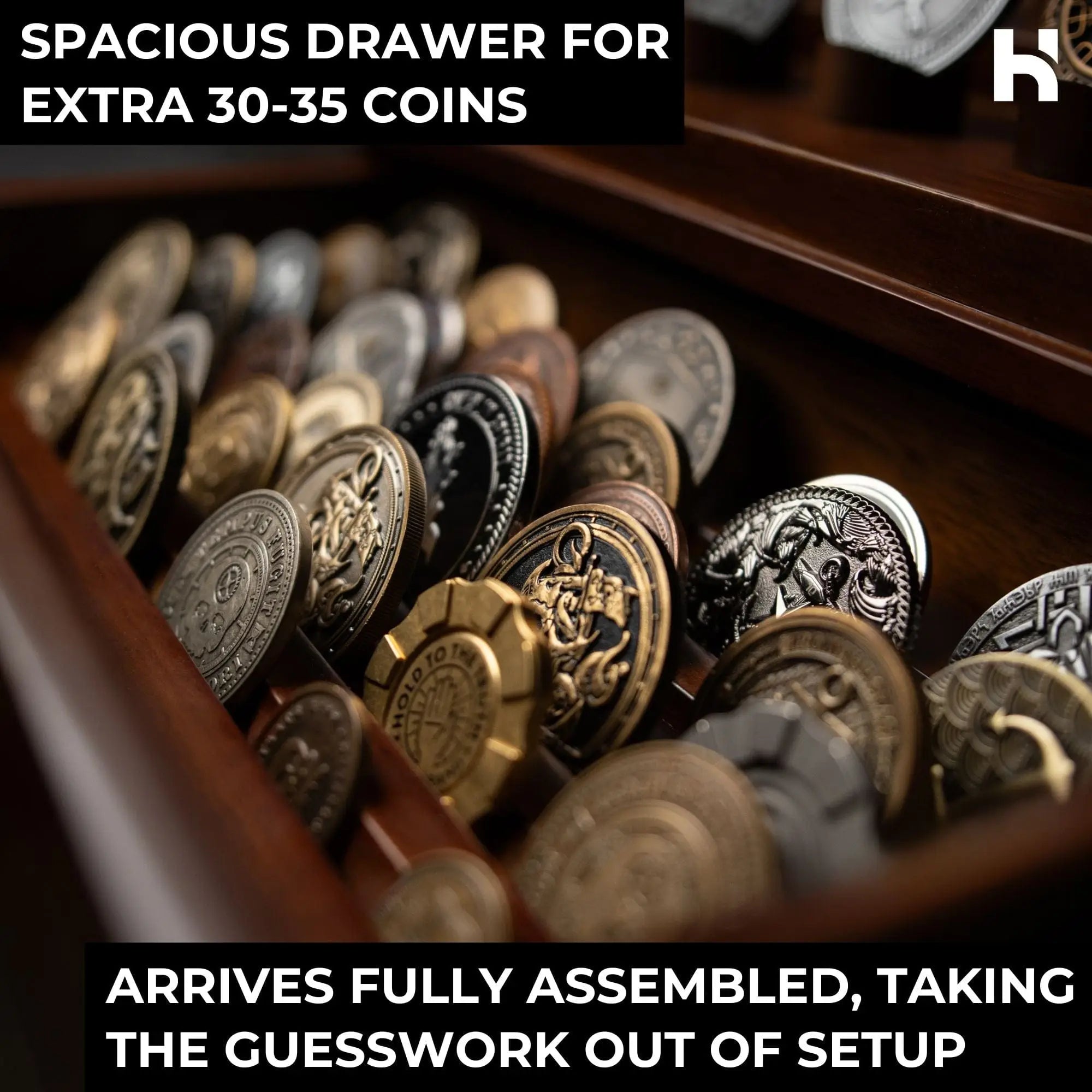 Holme & Hadfield Premium Challenge Coin Display Case - Houten Muntenvitrine Met Acryl Deksel