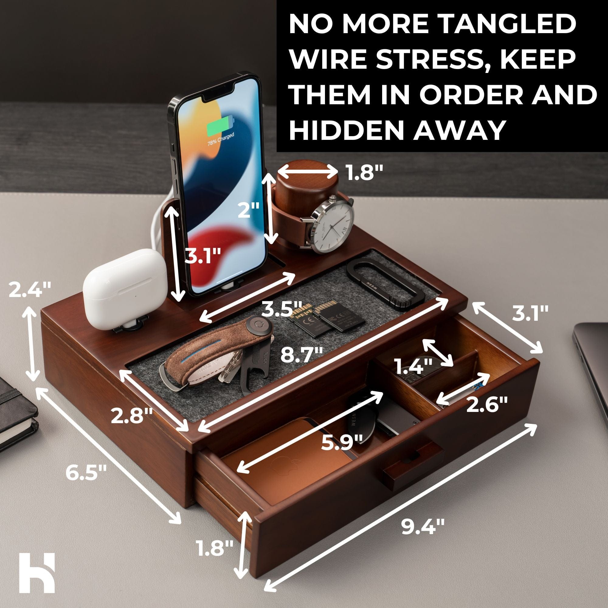 Der Hub-Nachttisch-Organizer | Ladestation | Schreibtisch-Organizer