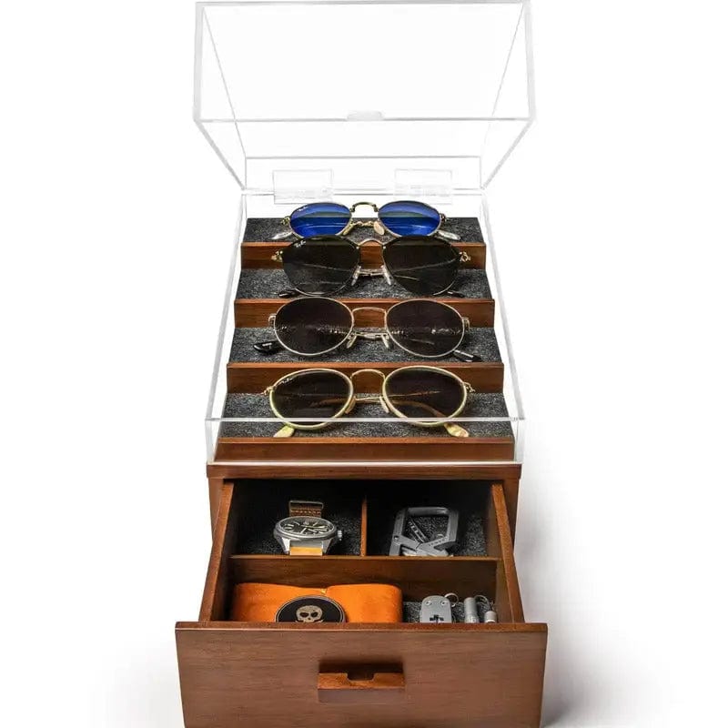 Holme & Hadfield 6-Slot Luxury Sunglasses Organizer The Sun Deck – Premium Sunglasses Display Case for Multiple Glasses – Wooden Sunglasses Holder –